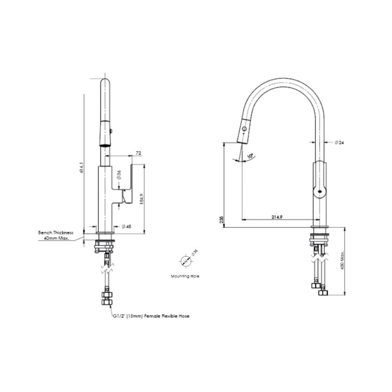 Greens Astro II Pull-Down Sink Mixer - Brushed Nickel