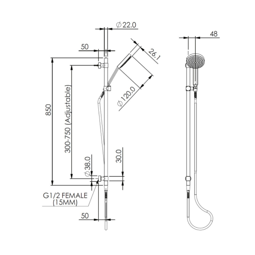 Greens Lavish Brass Rail Shower - Gun Metal - 239100GM