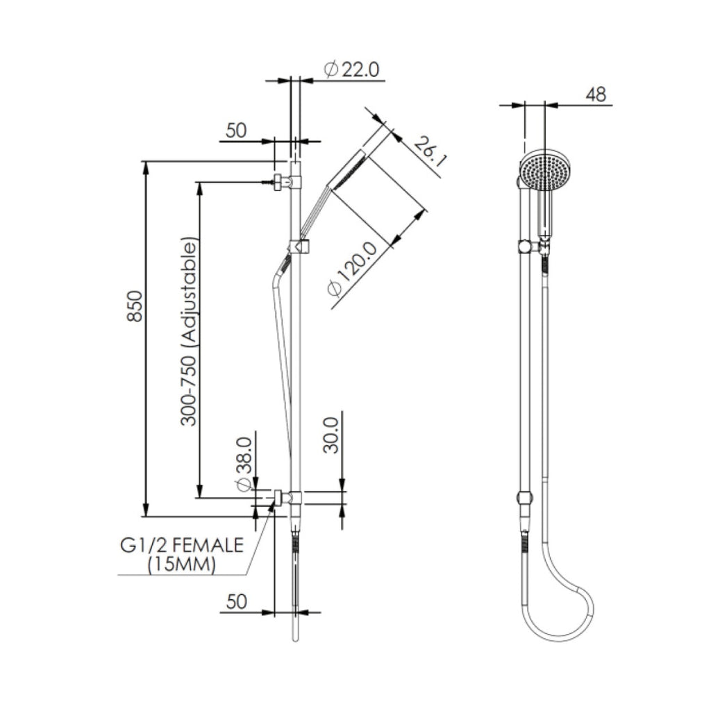 Greens Lavish Brass Rail Shower - Matte Black - 239100MB