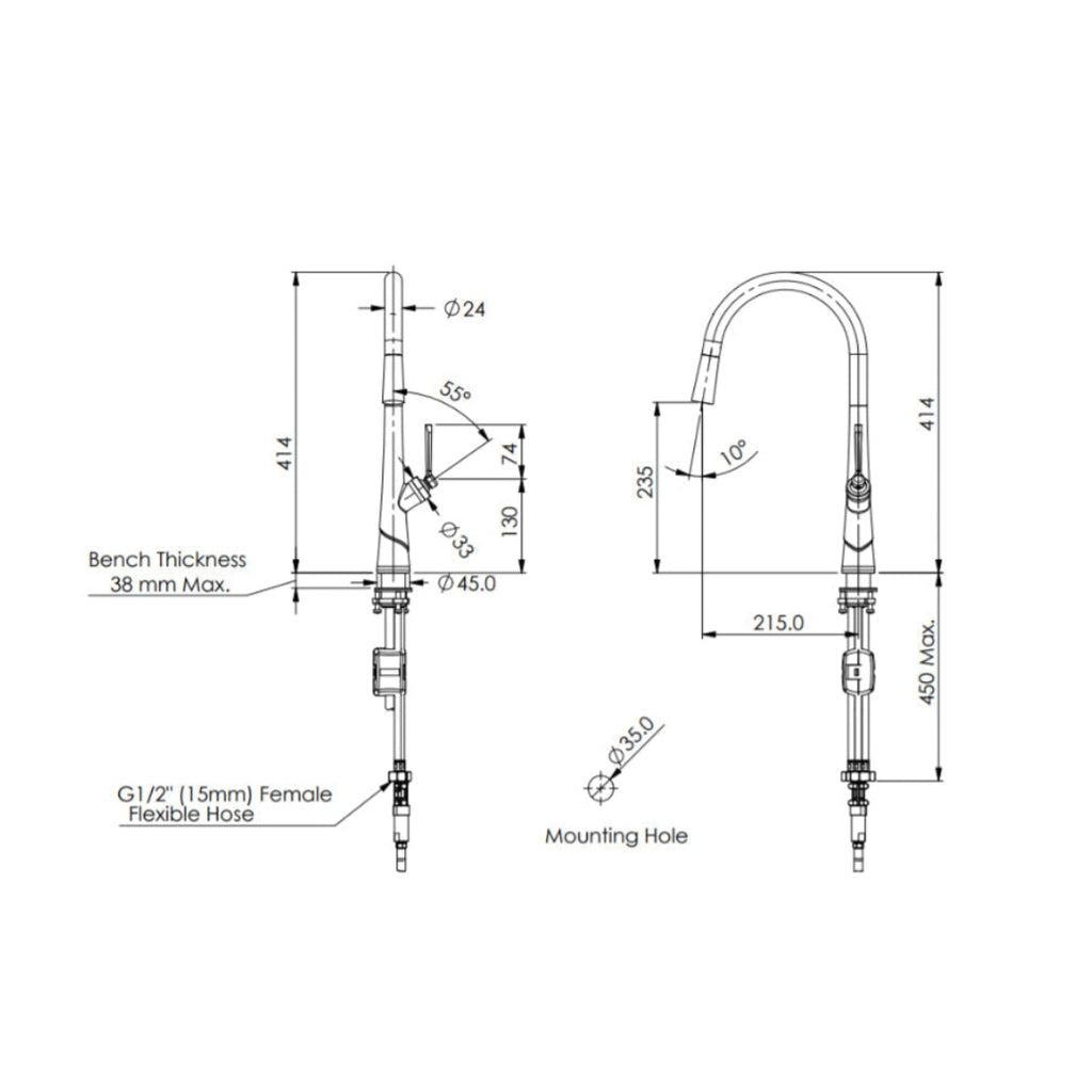 Greens Lustro Pull-Down Sink Mixer - Brushed Nickel - 19502541