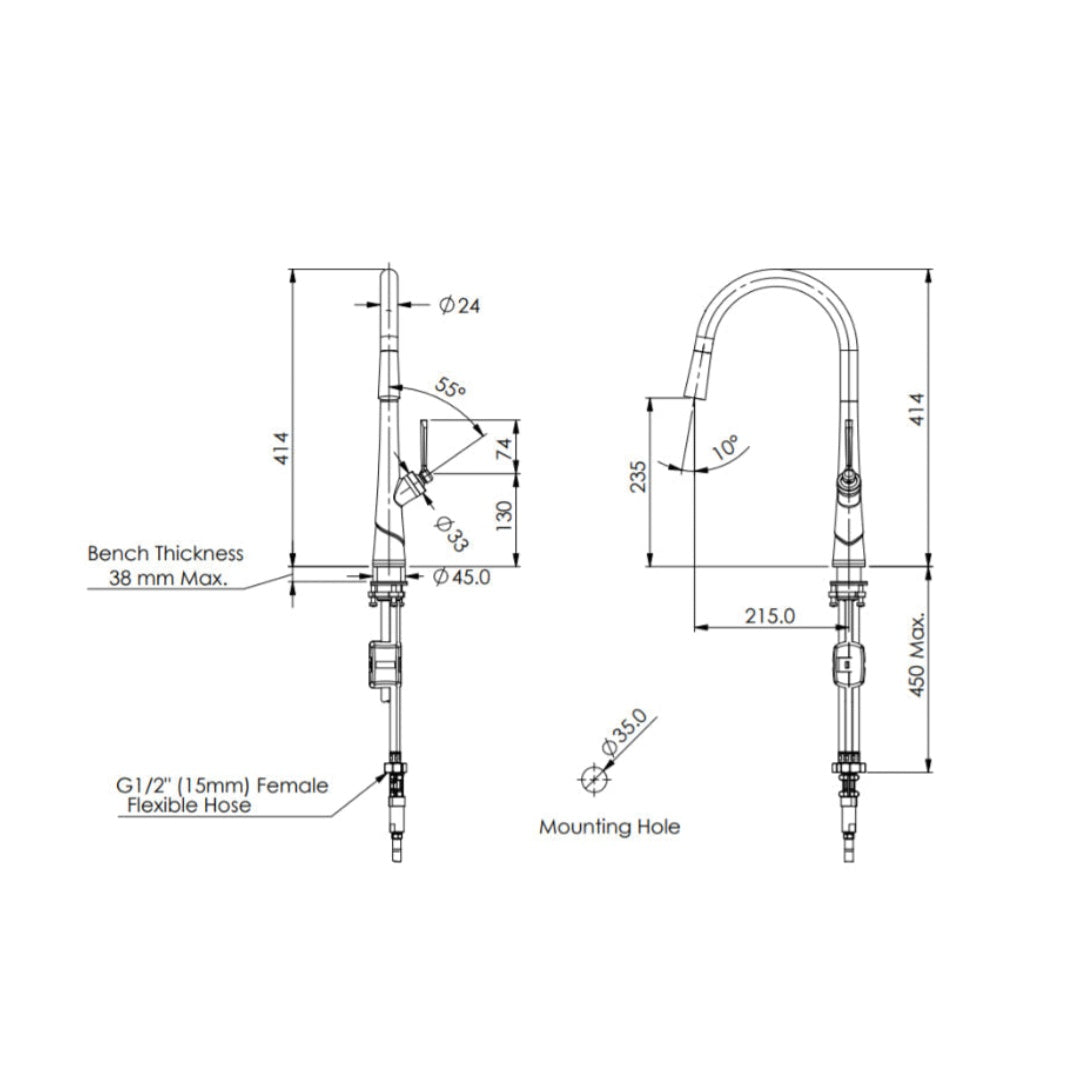 Greens Lustro Pull-Down Sink Mixer - Brushed Nickel - 19502541