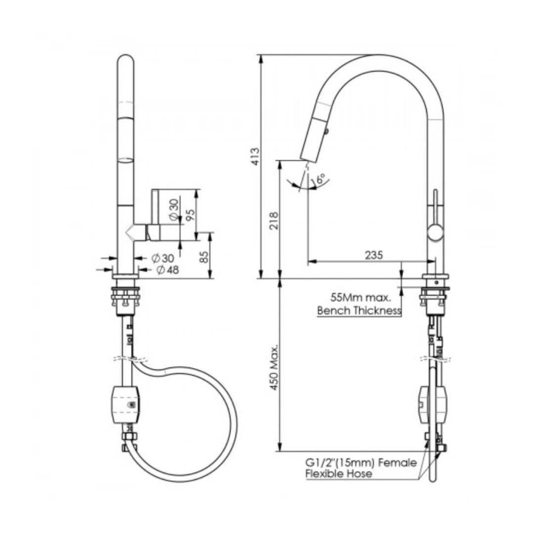 Greens Luxe Pull Down Sink Mixer Lead Free - Brushed Brass - LF1810254BB
