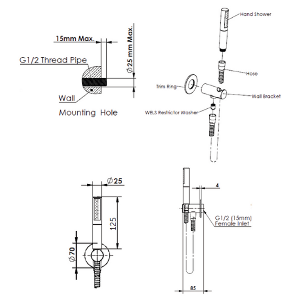 Greens Optima Plus AIrFlo Pin Hand Shower - Brushed Brass - 2370040BB