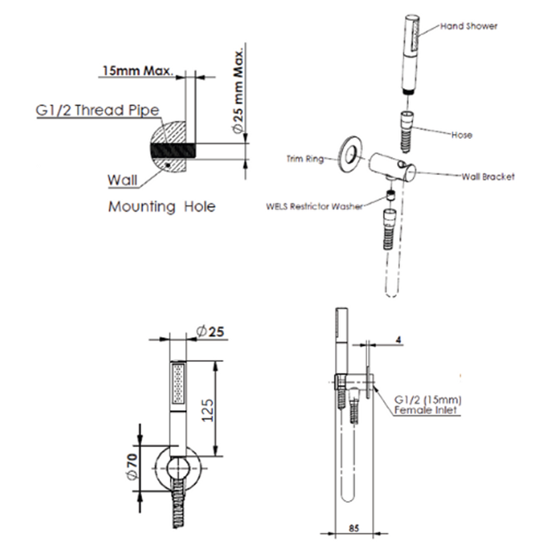 Greens Optima Plus AIrFlo Pin Hand Shower - Chrome - 2370040CP