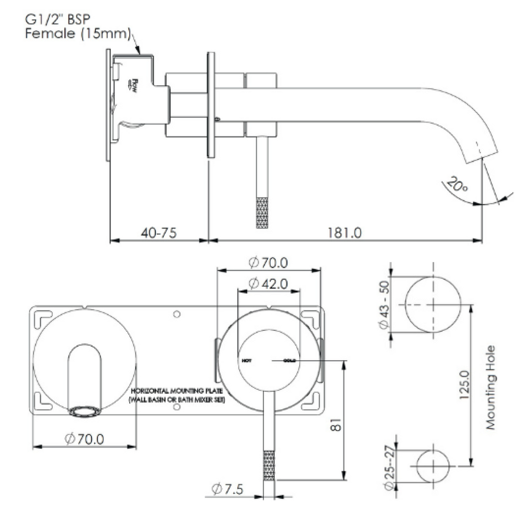 Greens Optima Plus Wall Basin Mixer Includes In-Wall Body - LF Brushed Brass - LF23703520BB