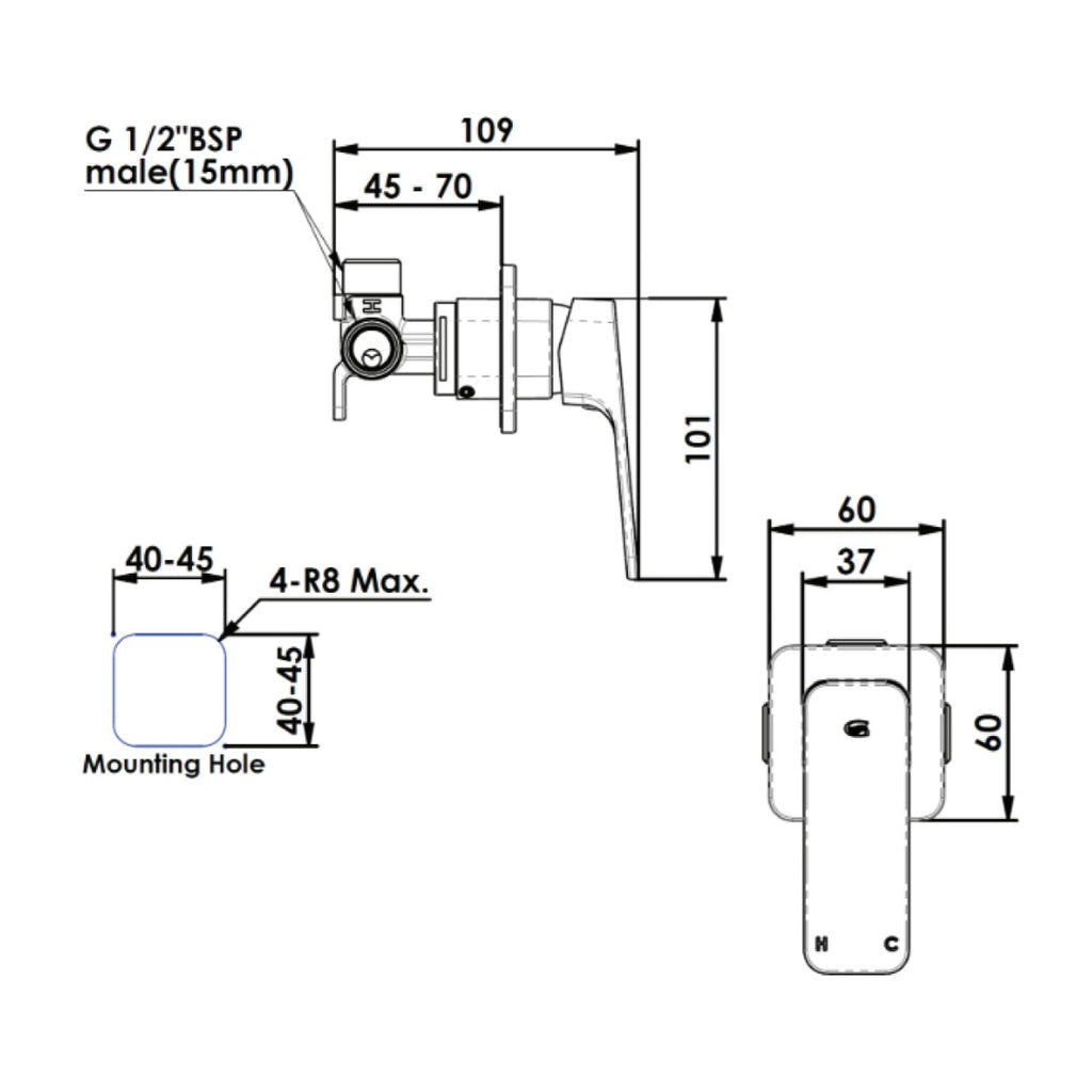 Greens Swept Shower Mixer Includes Body - Brushed Nickel - 1860250BN + LF9514860