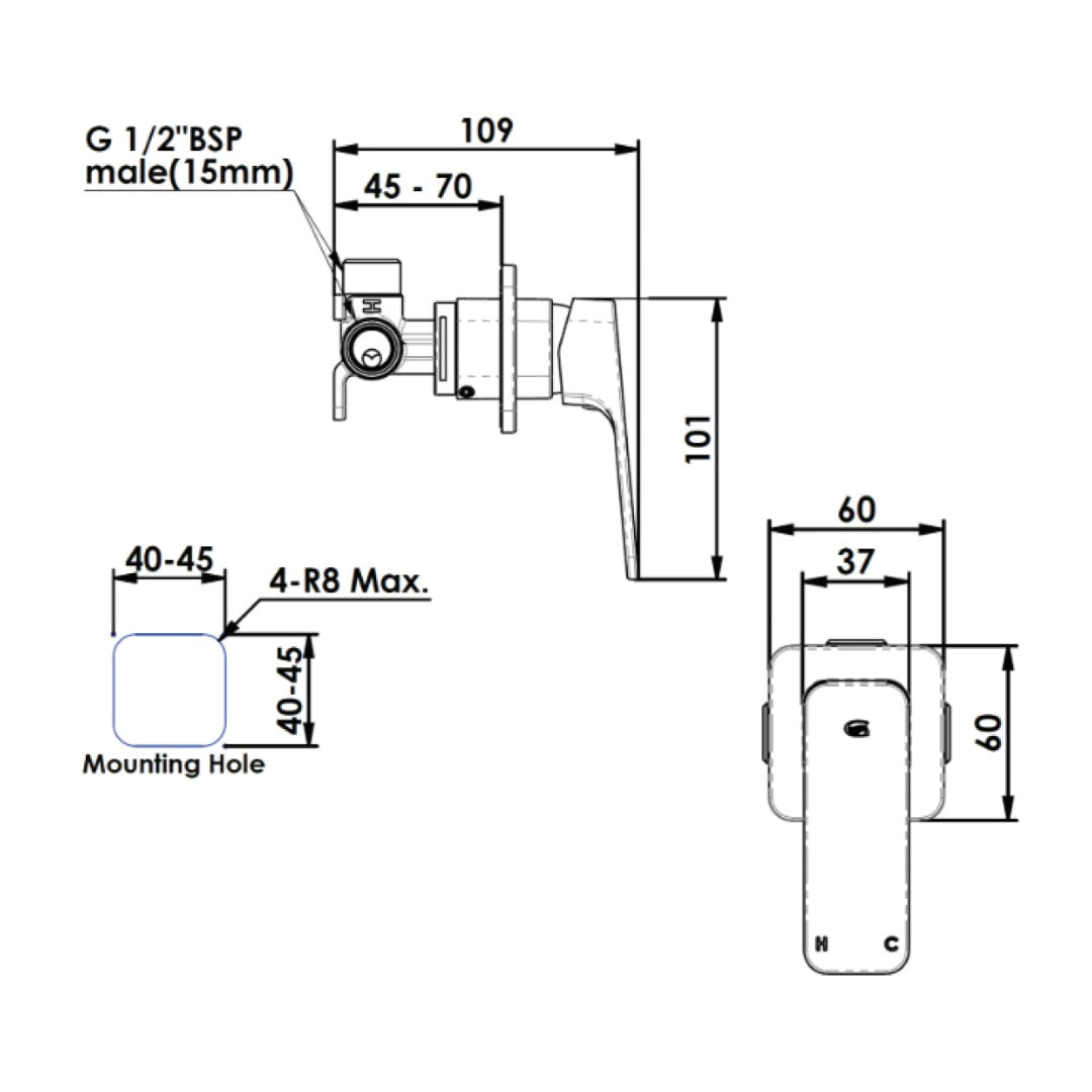Greens Swept Shower Mixer Includes Body - Chrome - 1860250CP + LF9514860
