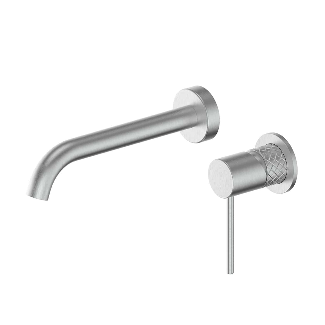 Greens Textura Wall Basin Mixer Brushed Stainless