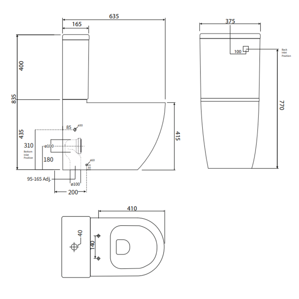 Studio Bagno Hyde Back to Wall Rimless Toilet Suite - HYD001 Back Entry