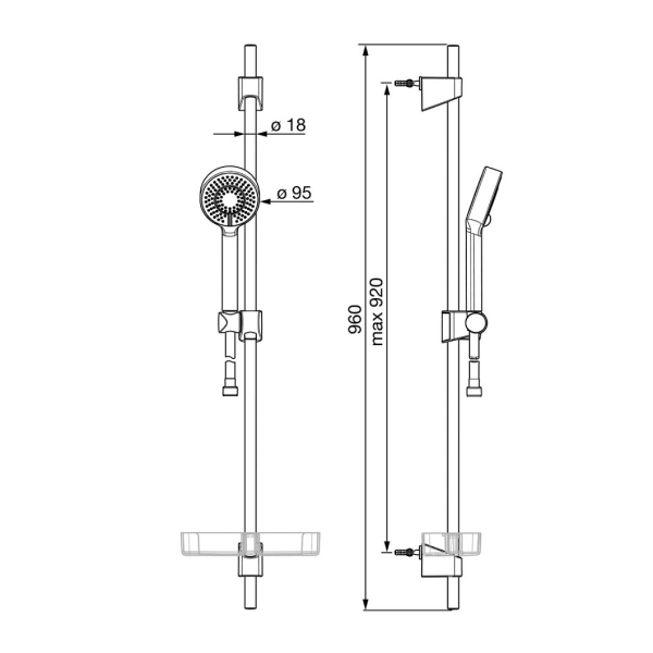 Hansa EcoJet Neu Trio 95/900 Shower Rail Set - Matte Black