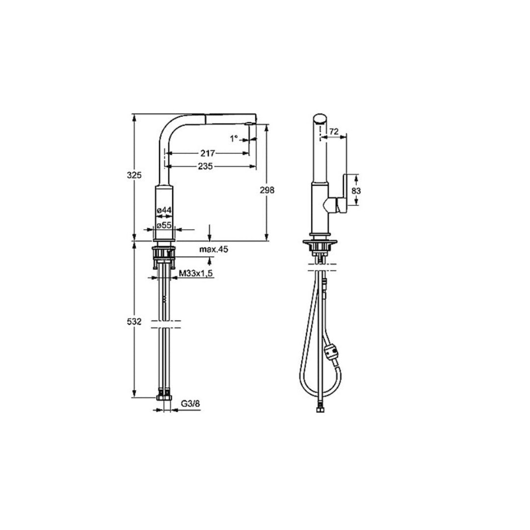 Hansa Ronda Gooseneck Kitchen Mixer with Pull Out Aerator Chrome