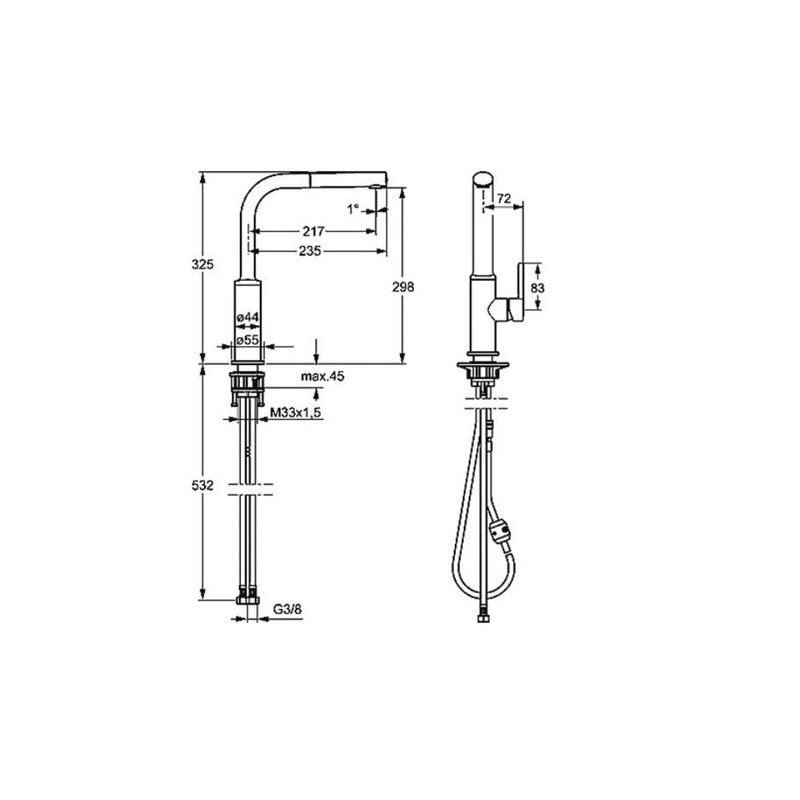 Hansa Ronda Gooseneck Kitchen Mixer with Pull Out Aerator Chrome
