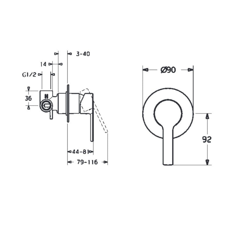Hansa Ronda Shower Mixer - Compact 90mm - Chrome