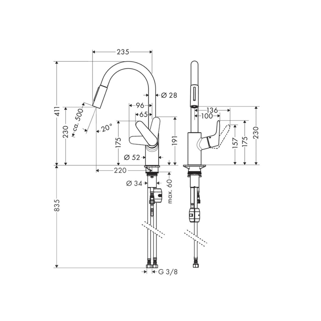 Hansgrohe Focus Kitchen Mixer with Pull-out Swivel Spout - Chrome - 31815003