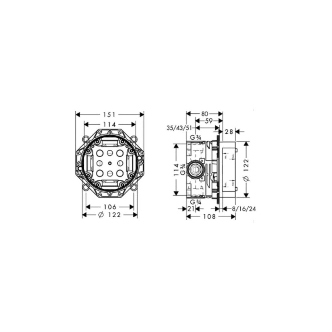Hansgrohe Logis Bath Wall Mixer & Diverter - Includes In-Wall Body - Chrome - 71405003 + 01800180