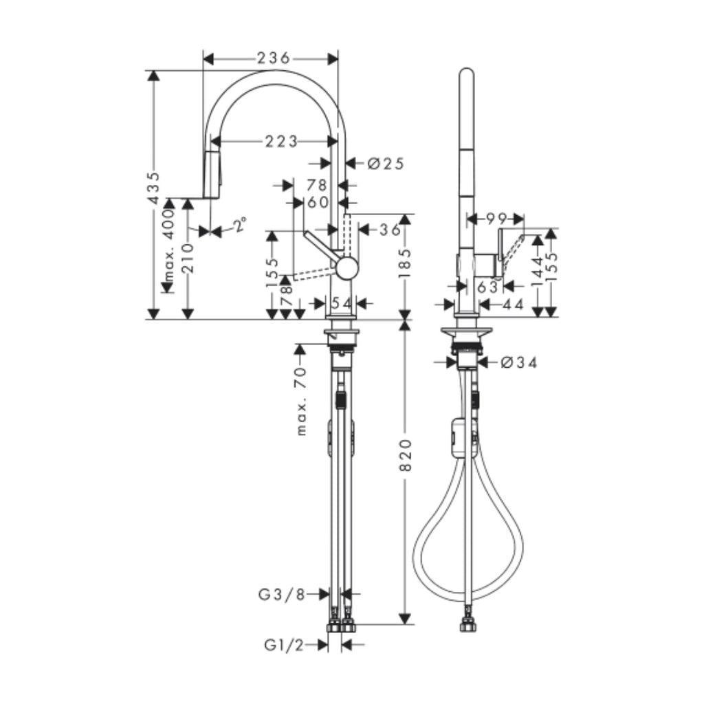 Hansgrohe Talis M54 2jet Single Lever 210 Pull-Out Spray Kitchen Mixer - Matte Black - 72800673