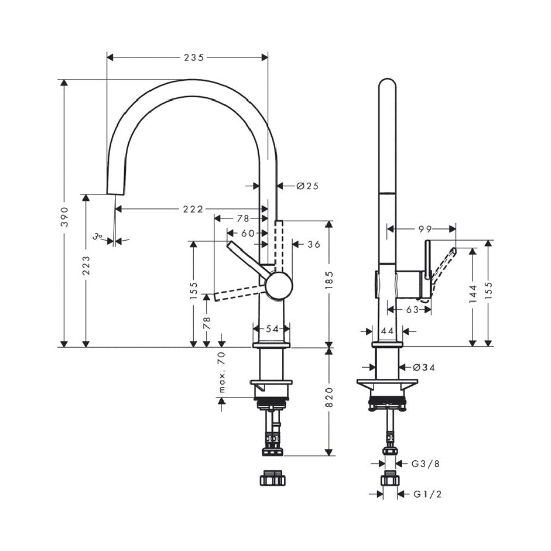 Hansgrohe Talis M54 Single Lever Kitchen Mixer - Chrome - 72804003