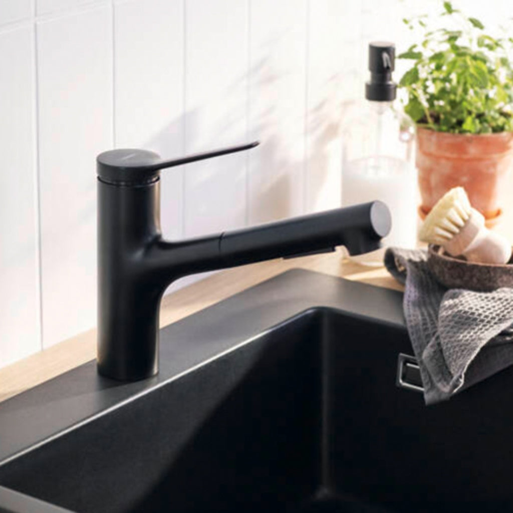 Hansgrohe Zesis M33 Kitchen Mixer 150 Pull out Spray 2jet - Matt Black - 74800673