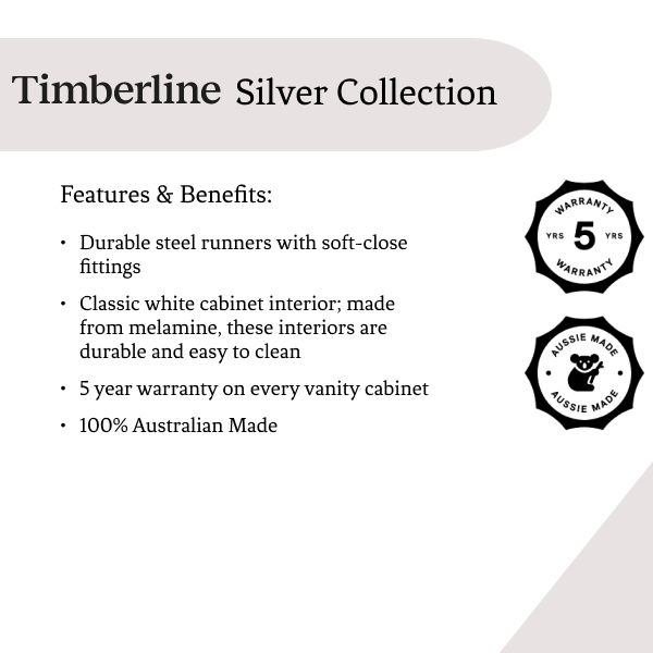 Timberline Harmony Bassini Floorstanding White Satin Vanity 600mm - Alpha Top