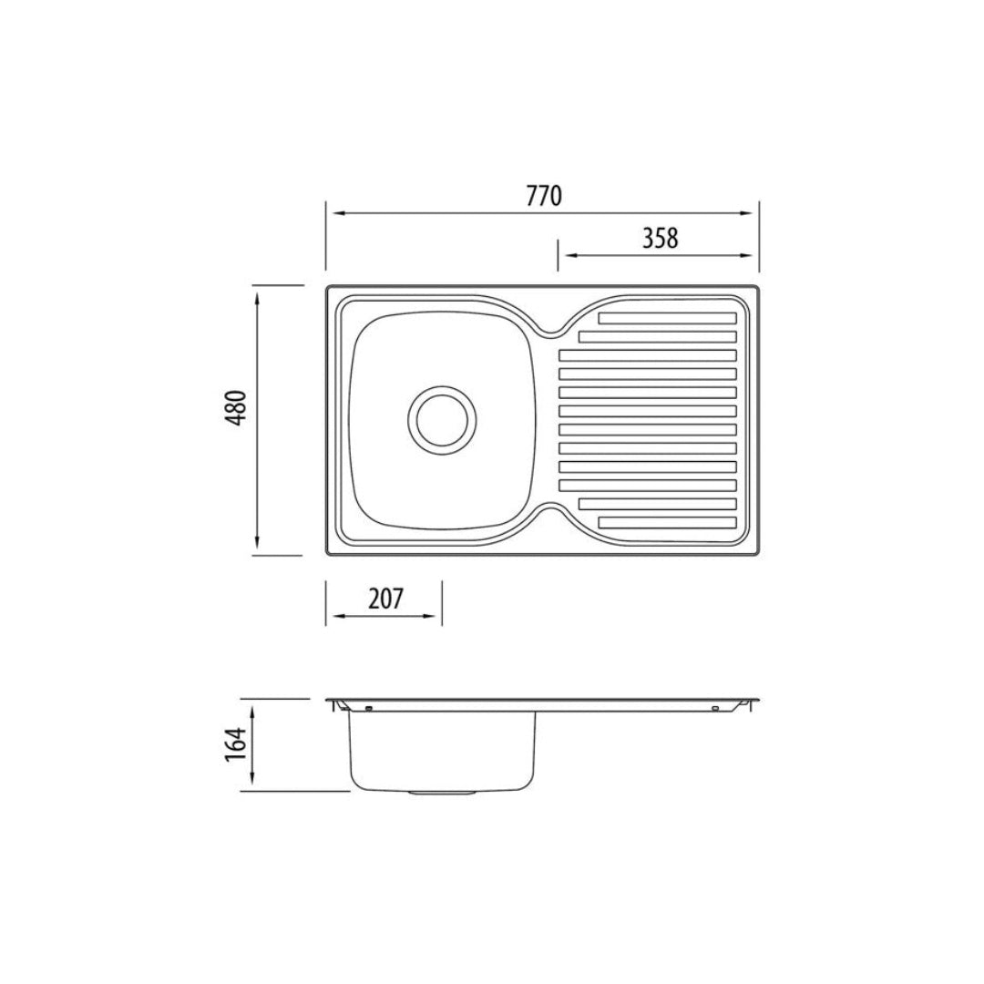 Harmony Bassini Reversible Single Bowl Sink with Drainer PPH20 - 1 Tap Hole with Left Hand Drainer - PPH21 1TH