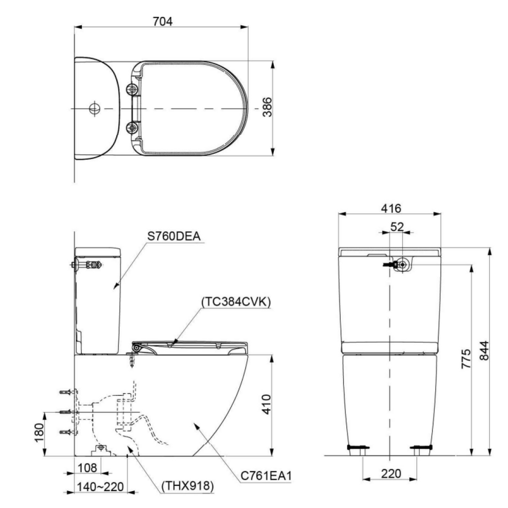 TOTO Hayon Wall Faced Toilet with S2 Washlet TCF33320GAU - CW254PJT1WS + TCF33320GAU + Q731-0101-A1 + MB175M + THX918