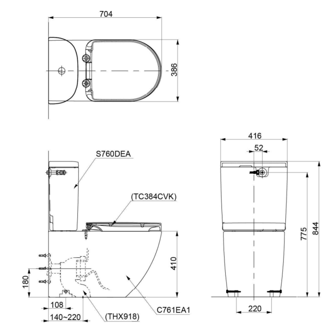 TOTO Hayon Wall Faced Toilet with S2 Washlet TCF33320GAU - CW254PJT1WS + TCF33320GAU + Q731-0101-A1 + MB175M + THX918
