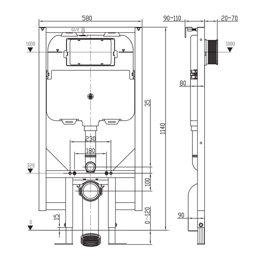 Villeroy & Boch Antao Rimless Wall Hung CeramicPlus Argent Toilet Package - Pure Black - No Flush Plate (Pan & Cistern Only) - 4674T0R7S4B + IN48905