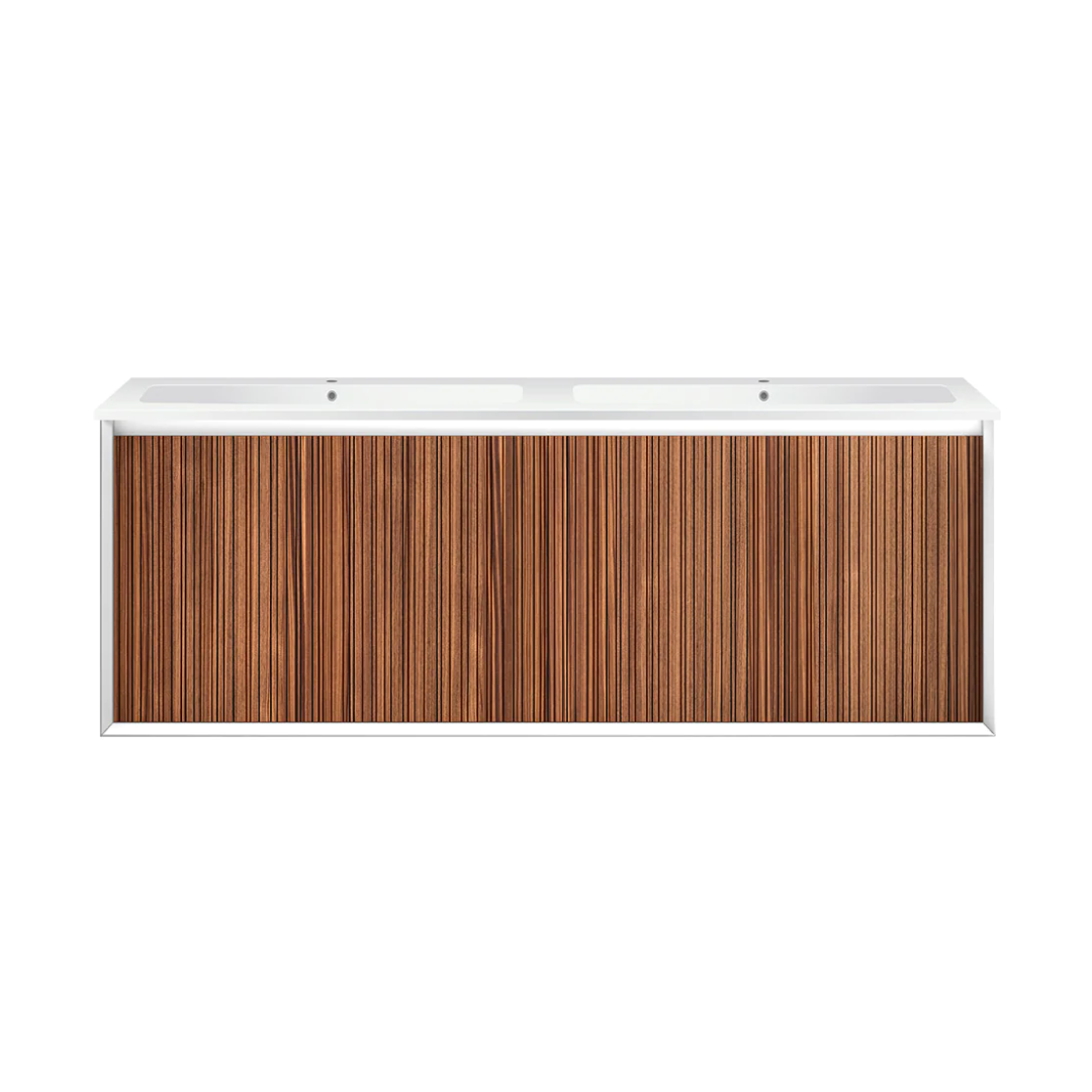 Parisi Jazz 1400mm Wall Hung Matte White Vanity - Walnut Naturale - JZ-1400DMW-WN