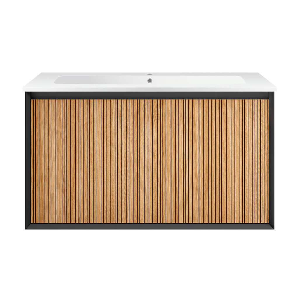 Parisi Jazz 900mm Wall Hung Matte Black Vanity - Rovere Naturale - JZ-900MB-RN