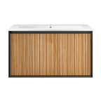 Parisi Jazz 900mm Wall Hung Matte Black Vanity - Rovere Naturale - JZ-900MB-RN