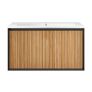 Parisi Jazz 900mm Wall Hung Matte Black Vanity - Rovere Naturale - JZ-900MB-RN