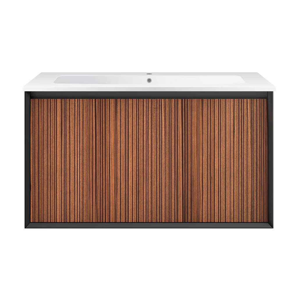Parisi Jazz 900mm Wall Hung Matte Black Vanity - Walnut Naturale - JZ-900MB-WN