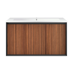 Parisi Jazz 900mm Wall Hung Matte Black Vanity - Walnut Naturale - JZ-900MB-WN