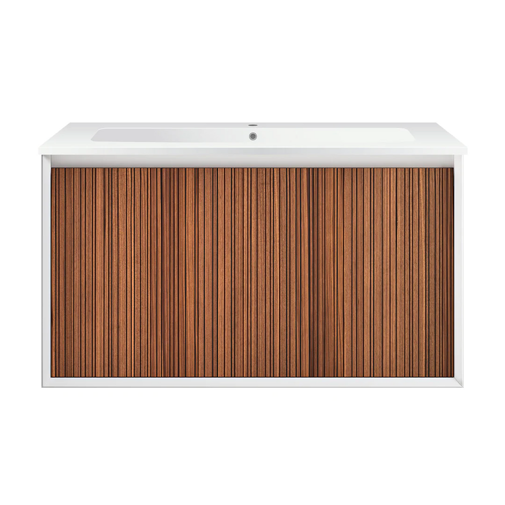 Parisi Jazz 900mm Wall Hung Matte White Vanity - Walnut Naturale - JZ-900MW-WN