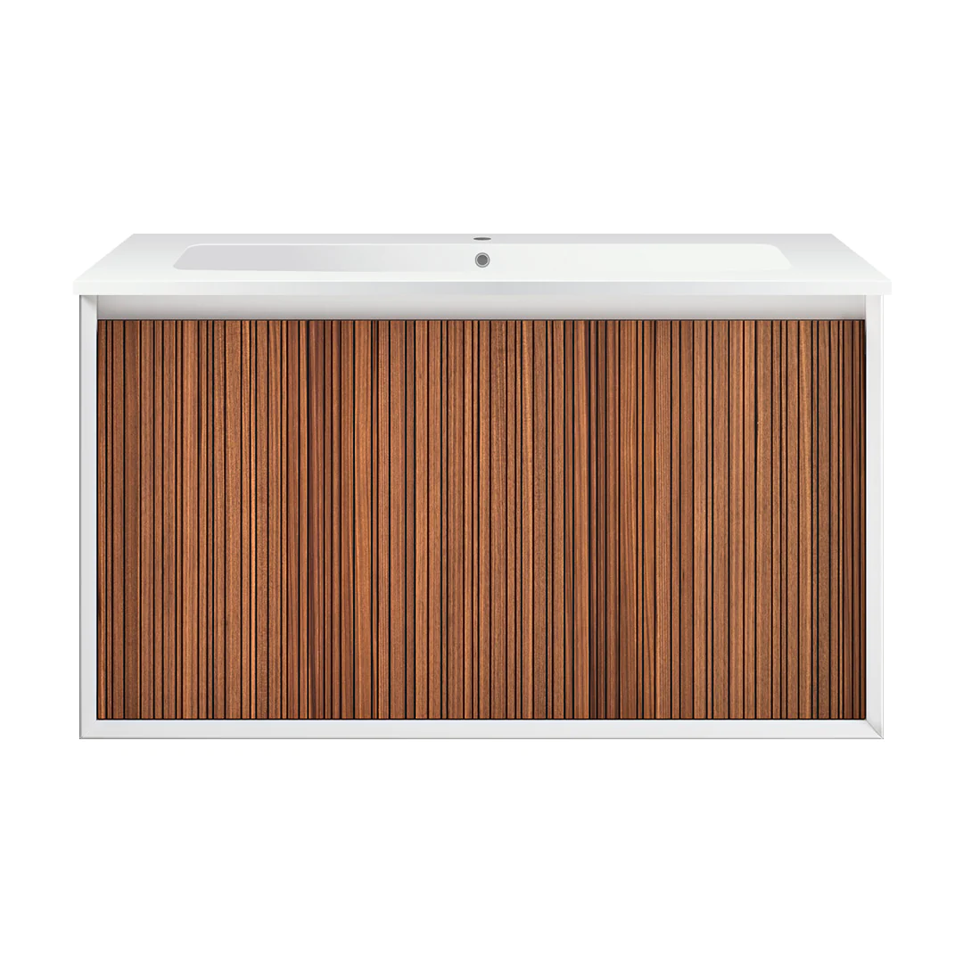 Parisi Jazz 900mm Wall Hung Matte White Vanity - Walnut Naturale - JZ-900MW-WN