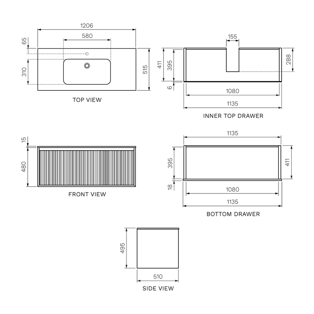 Parisi Jazz 1200mm Wall Hung Matte Black Vanity - Walnut Naturale - JZ-1200MB-WN