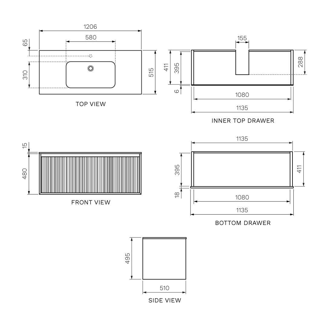 Parisi Jazz 1200mm Wall Hung Matte Black Vanity - Walnut Naturale - JZ-1200MB-WN