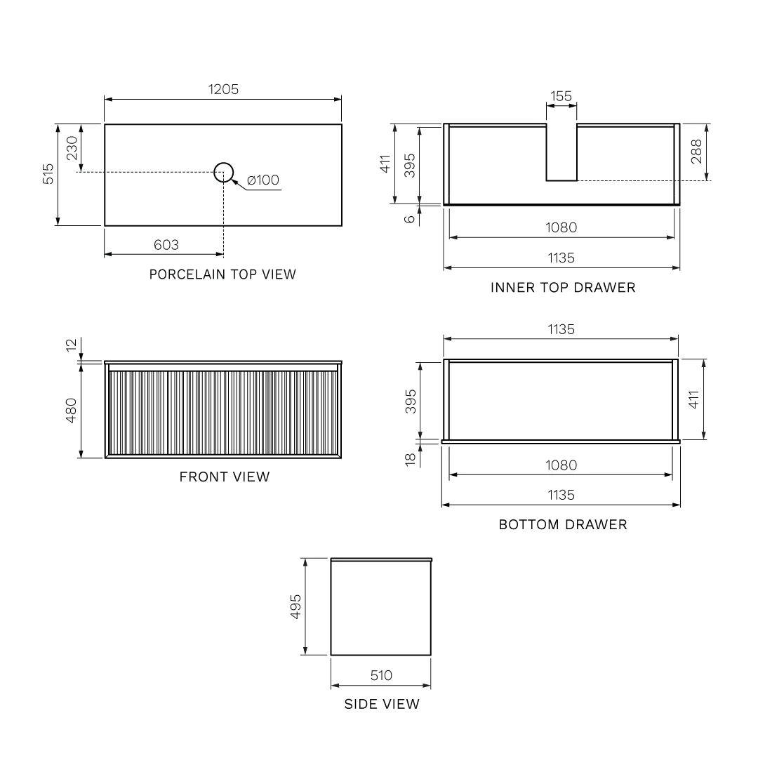 Parisi Jazz 1200 Wall Hung Vanity Rovere Naturale Matte White with Italian Porcelain Top - Blue Roma - FV-JZ-1200MW-RN-BRH