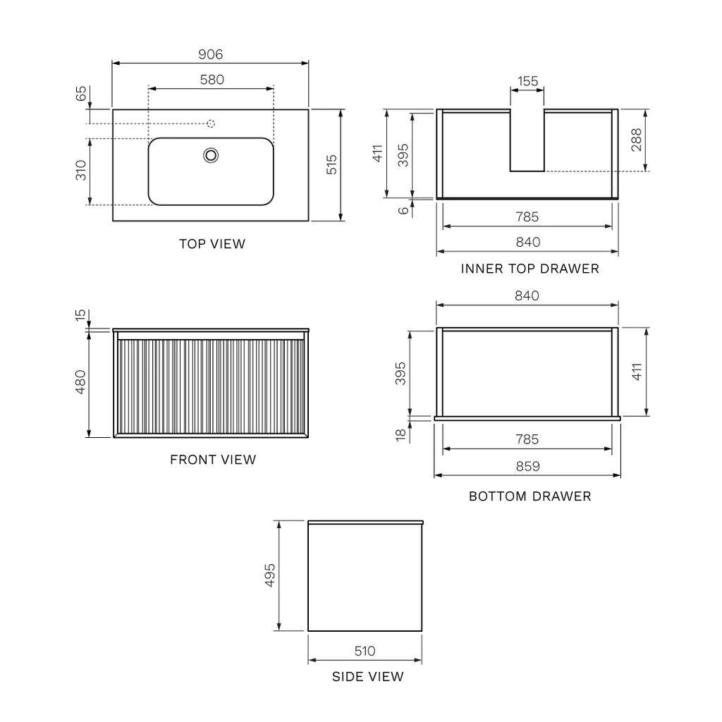 Parisi Jazz 900mm Wall Hung Matte Black Vanity - Walnut Naturale - JZ-900MB-WN