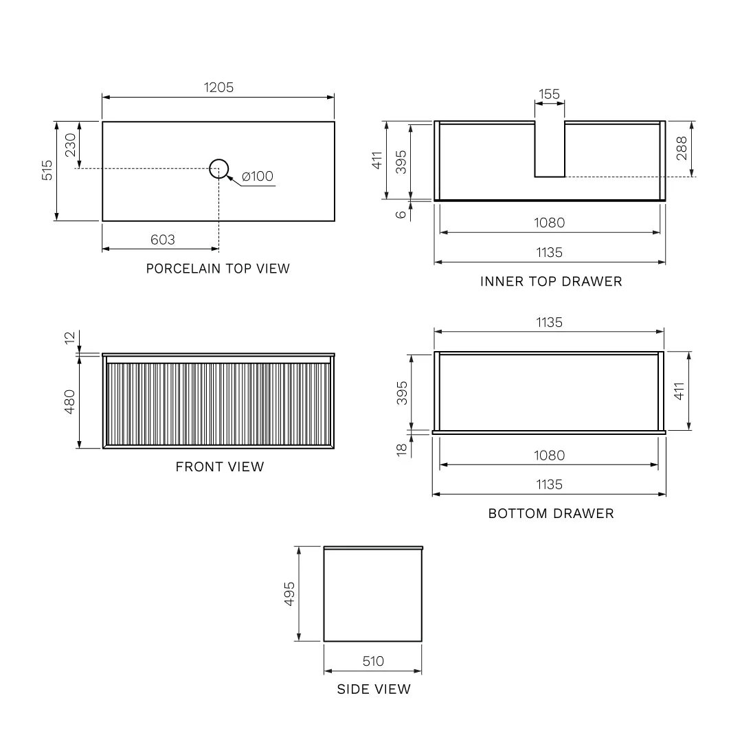 Parisi Jazz 1200 Wall Hung Vanity Walnut Naturale Matte White with Italian Porcelain Top - Blue Roma - FV-JZ-1200MW-WN-BRH