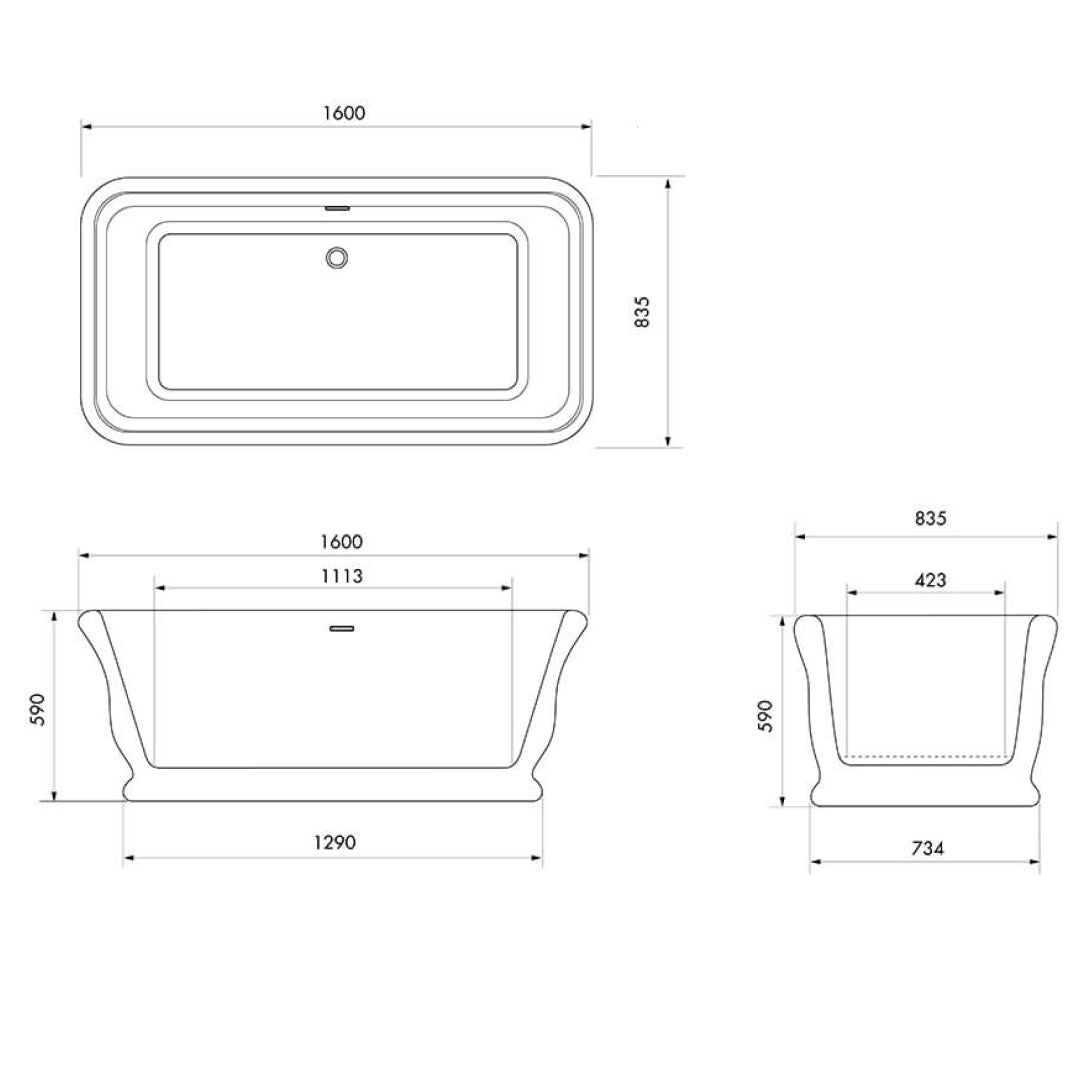 Turner Hastings Kirkham 1600 TitanCast Solid Surface Freestanding Bath without Overflow - Gloss White - KI1600TCB-GW