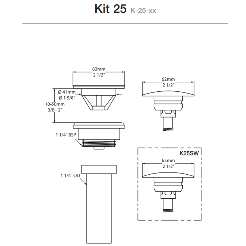 Victoria + Albert Kit 25 Universal Basin Waste - Quarrycast White - K-25-SW