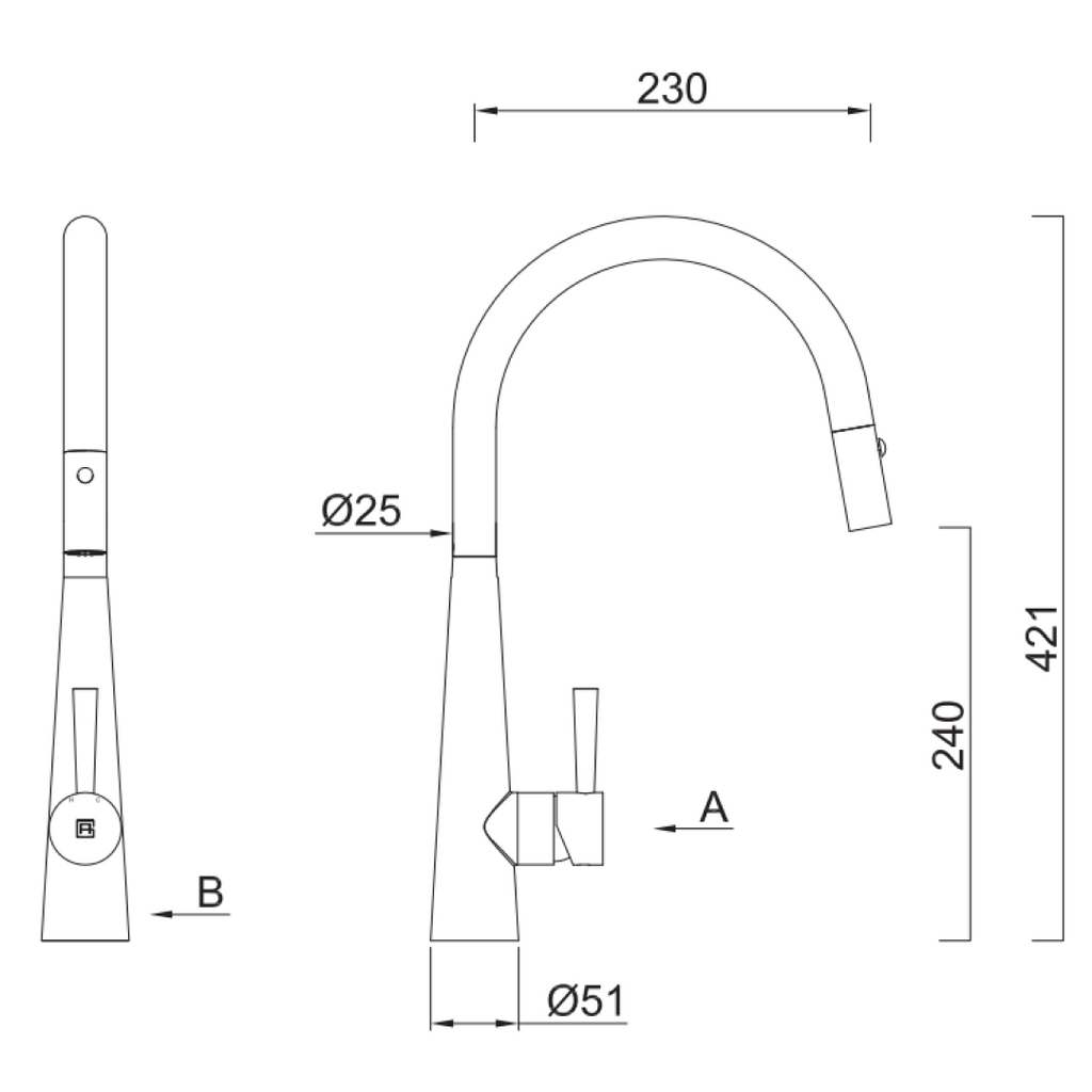 Gareth Ashton 316 Alfresco Gooseneck Pull-Out Stainless Steel Sink Mixer - KTA014-316-BR