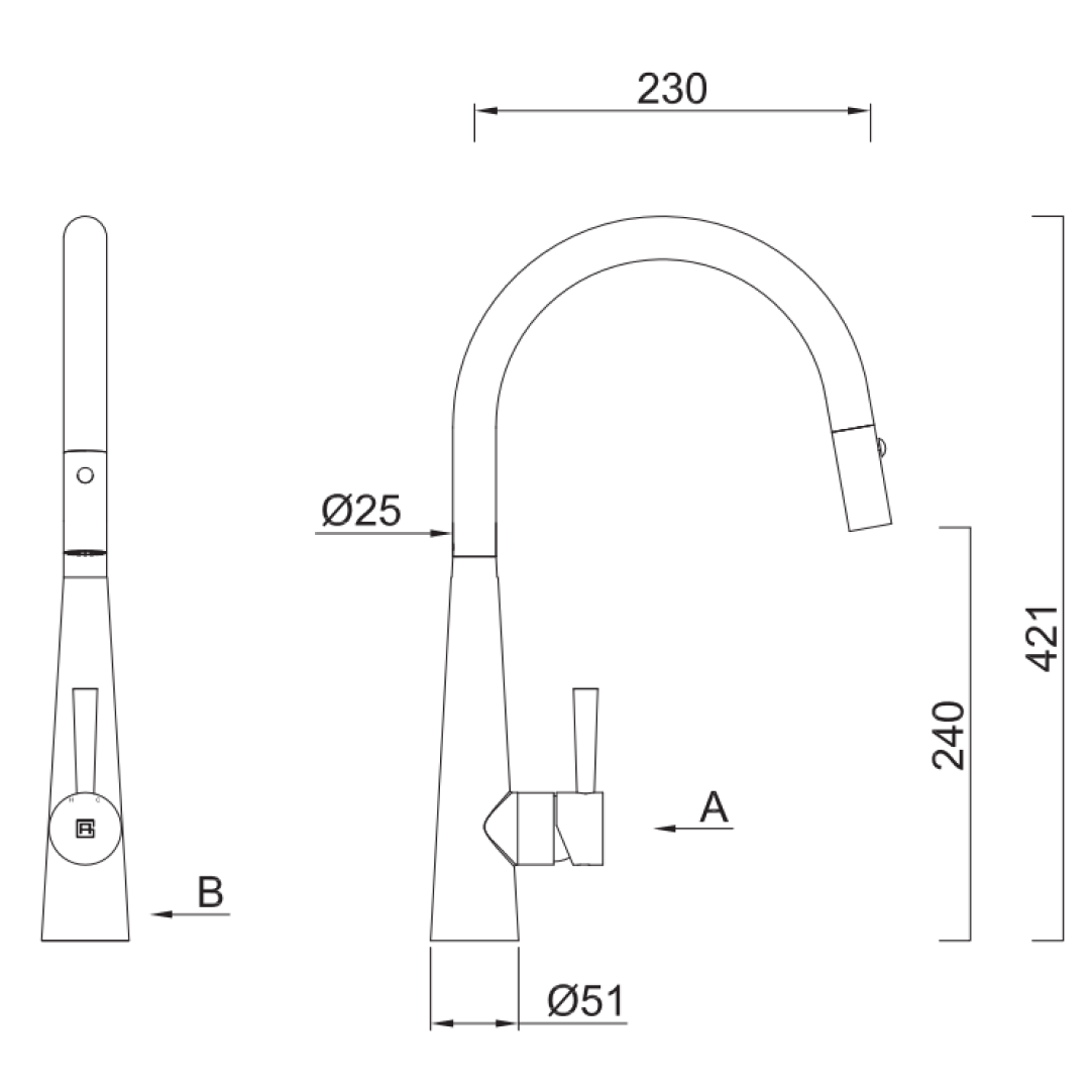 Gareth Ashton 316 Alfresco Gooseneck Pull-Out Stainless Steel Sink Mixer - KTA014-316-BR