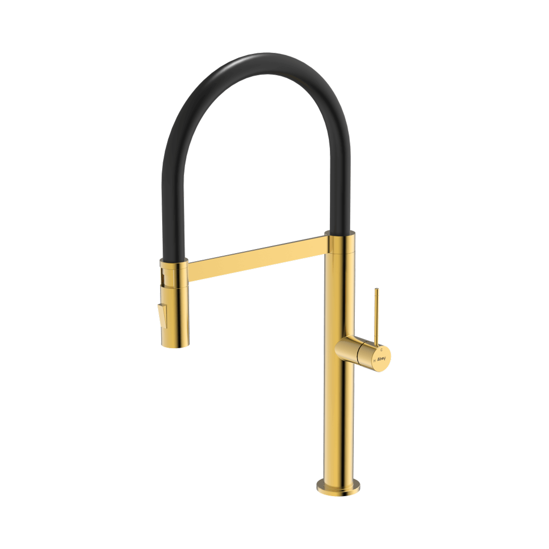 Abey 304 Stainless Steel Chef Kitchen Mixer with Dual Spray Magnetic Pull Down - Eureka Gold KTA019-G