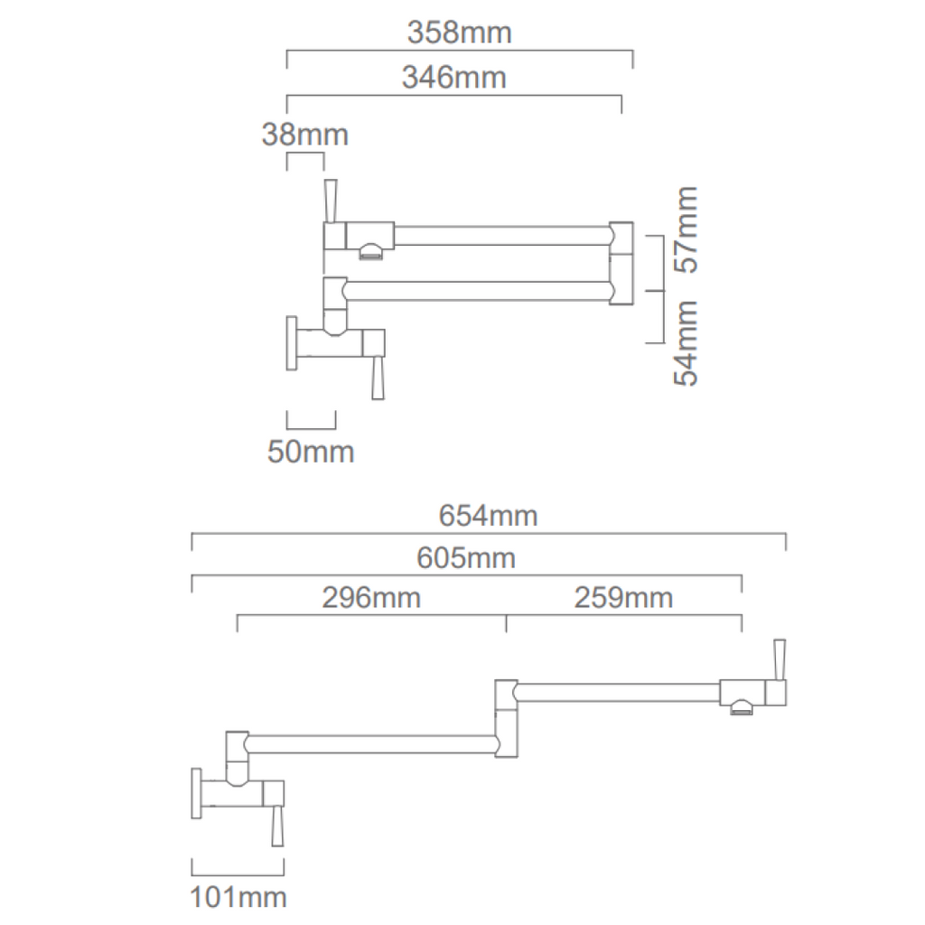 Abey Stainless Steel Pot Filler Tap - Eureka Gold KTA043-G