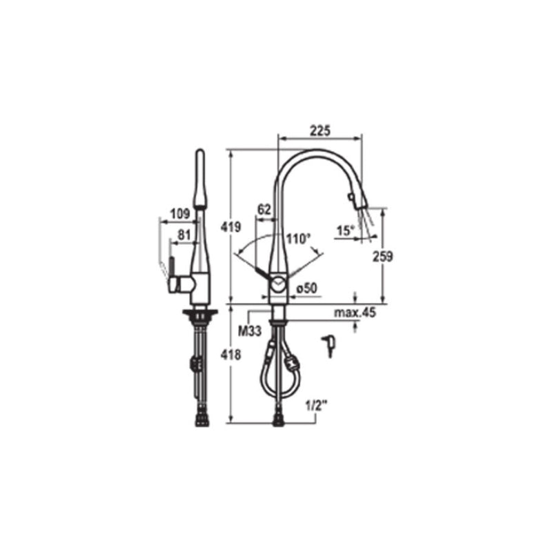 KWC Eve Pull Out Sink Mixer with Light - Stainless Steel