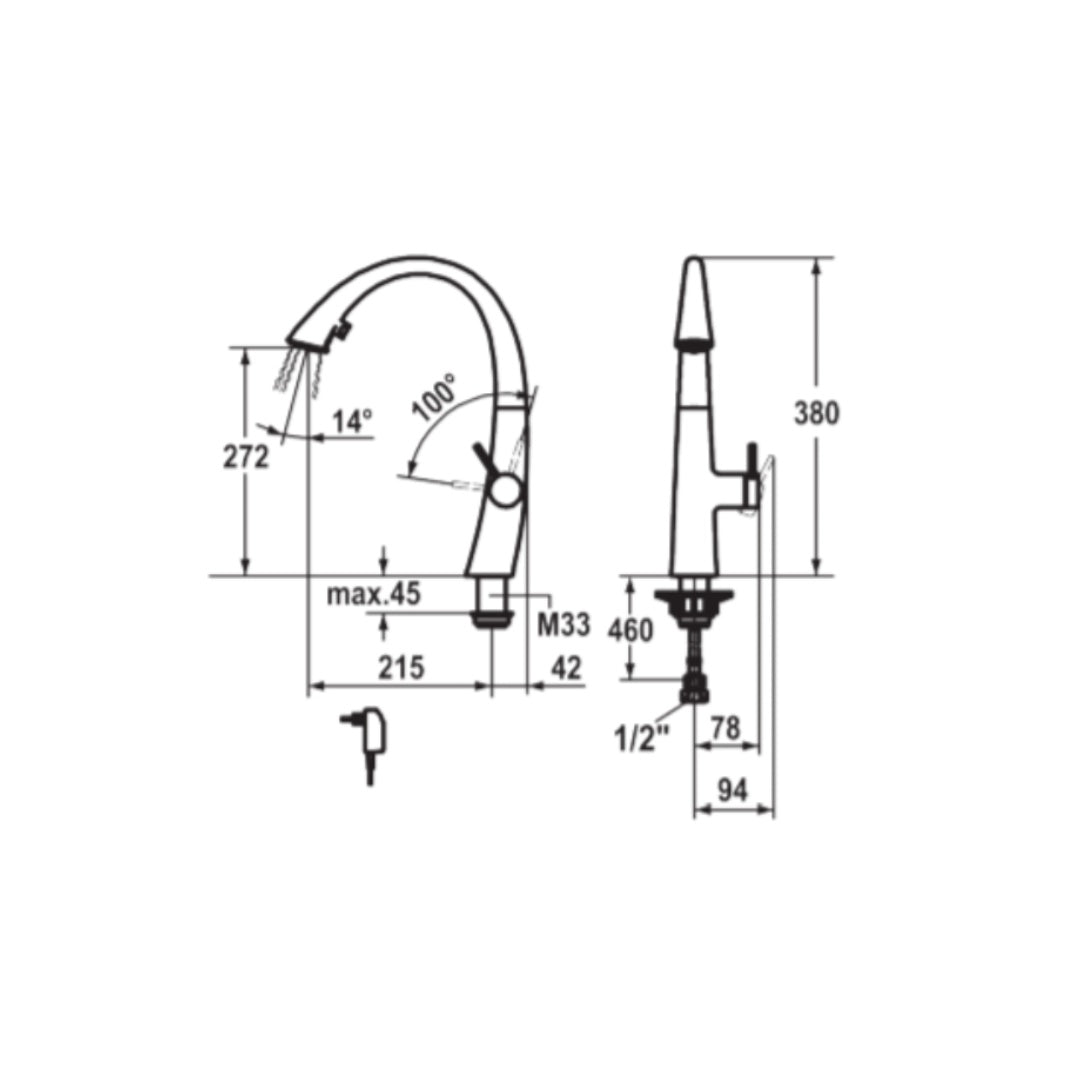 KWC Zoe Pull Out Sink Mixer with Light - Stainless Steel - 10.201.122.127