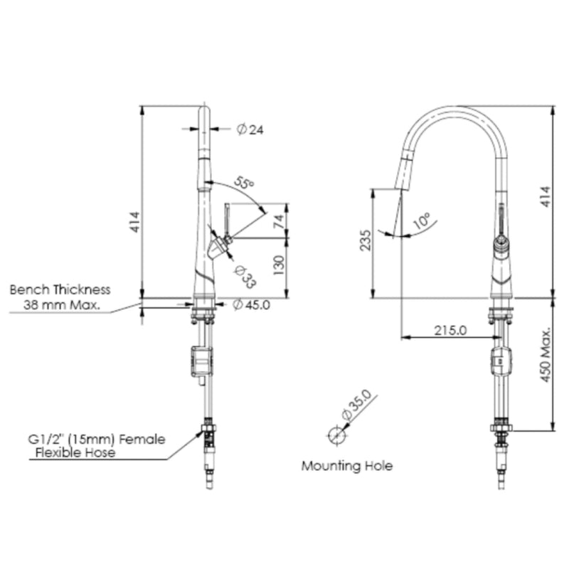 Greens Lustro II Pull-Down Sink Mixer - Brushed Nickel