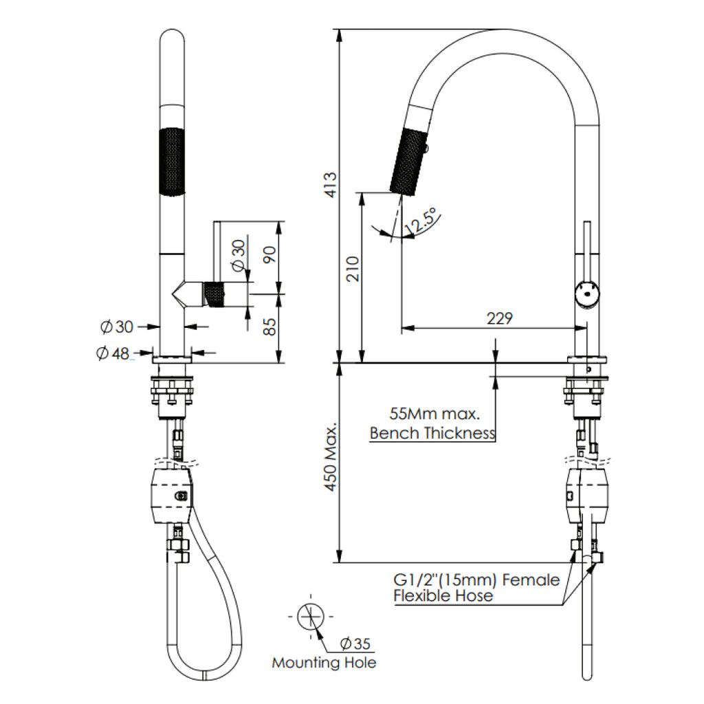 Greens Reflect Pull-Down Sink Mixer Lead Free - Brushed Brass - LF2130254BB